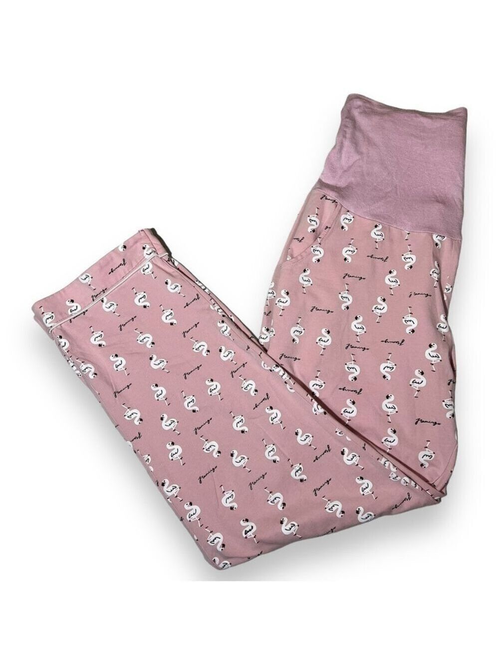 A.M.C.S Women’s Maternity Pajamas Pink Flamingo Print Size Medium